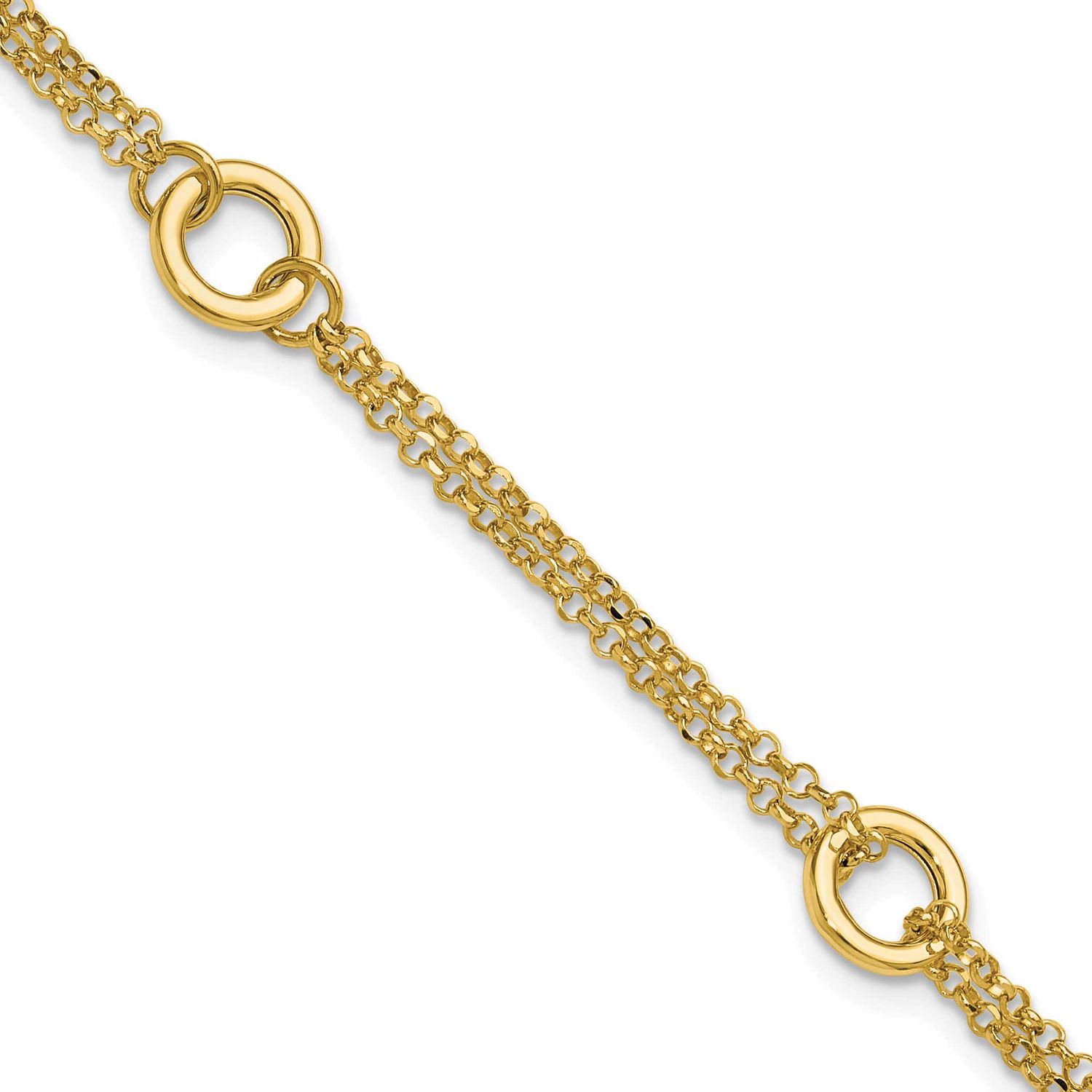 Diamond-Cut 2-Strand Circle Link with 1 Inch Extender Bracelet 14k Gold Polished LF2096-7 196904280…