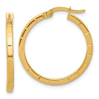 Grooved Round Hoop Earrings 14k Gold Polished LE2553 196904342282