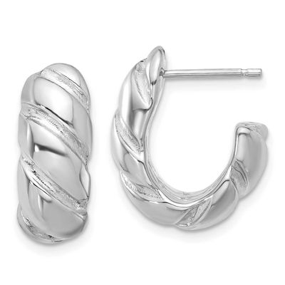 Grooved Hollow J-Hoop Earrings Sterling Silver Rhodium-plated Polished QLE1449 196904347454