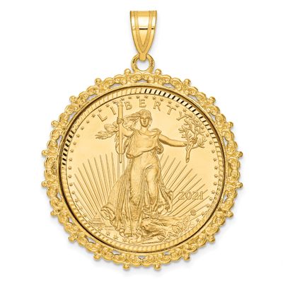 Fancy Diamond-Cut Mounted 1/2Oz American Eagle Coin Bezel Pendant 14k Gold C8188/27.0C