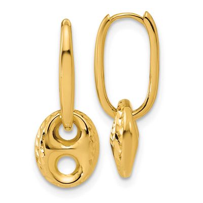 Diamond-Cut Mariner Bead Hinged Hoop Earrings 14k Gold Polished LE2898