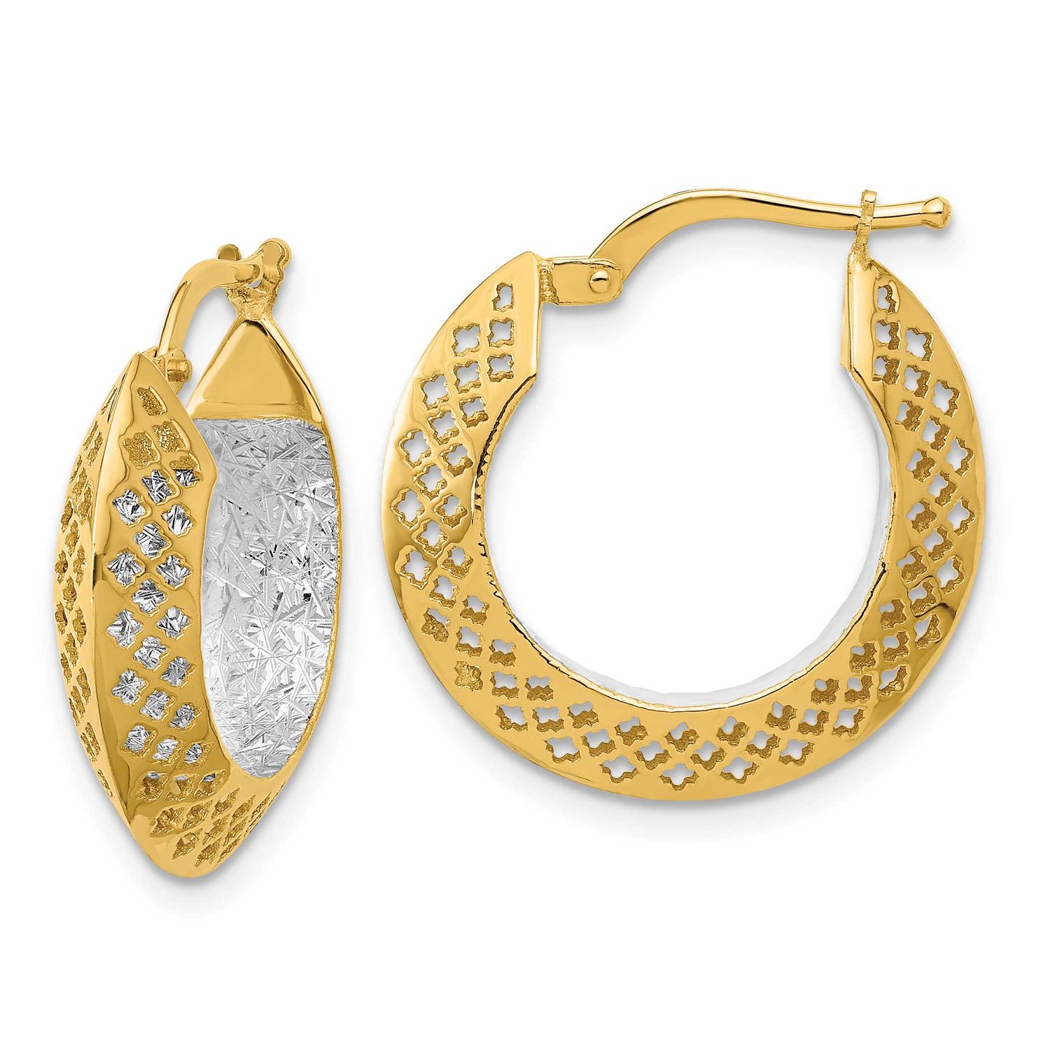 Diamond-Cut Hoop Earrings 14k Two-tone Gold Polished LE2817 196904316344