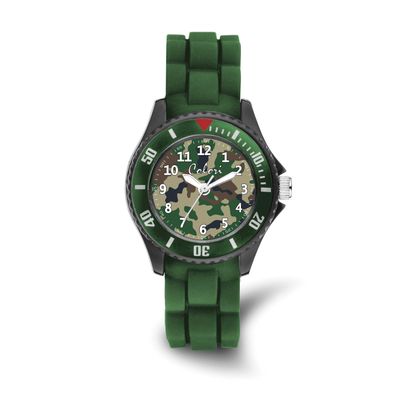 Colori Kids 30mm Green Camouflage Dial with Dark Green Silicone Band Watch XWA6614