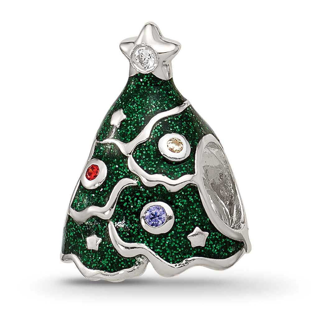 Enamel CZ Christmas Tree Bead Sterling Silver QRS4568 196904279106