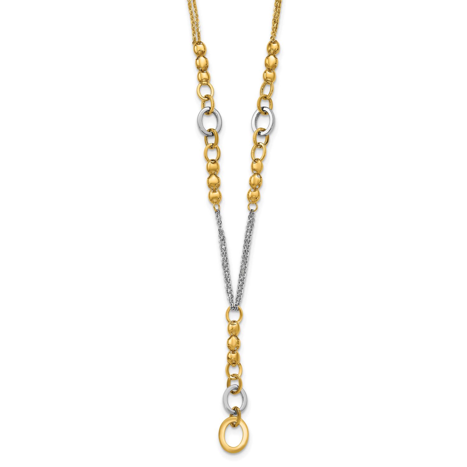 White Rh Polished Fancy 2-Strand Oval Link Necklace 14k Gold LF2180-18