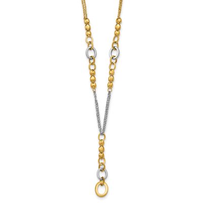 White Rh Polished Fancy 2-Strand Oval Link Necklace 14k Gold LF2180-18