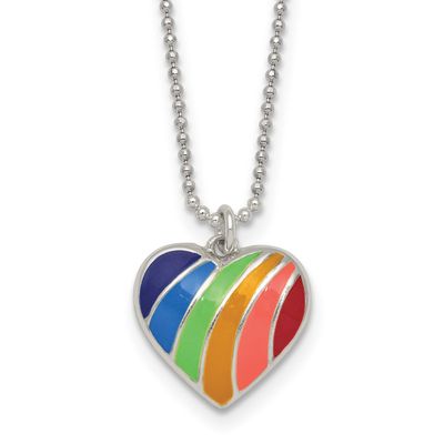 Multicolor Enamel Heart Necklace Sterling Silver Polished QG7269-16