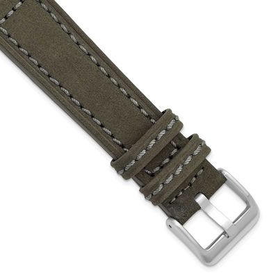 Debeer 20mm Grey Suede Leather Stitched with Brushed Silver-Tone Buckle 8 Inch Watch Band BA576-20