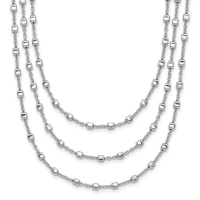 3 Strand Beaded 16 Inch with 2 Inch Extender Necklace Sterling Silver Rhodium-plated QLF1359-16 196…
