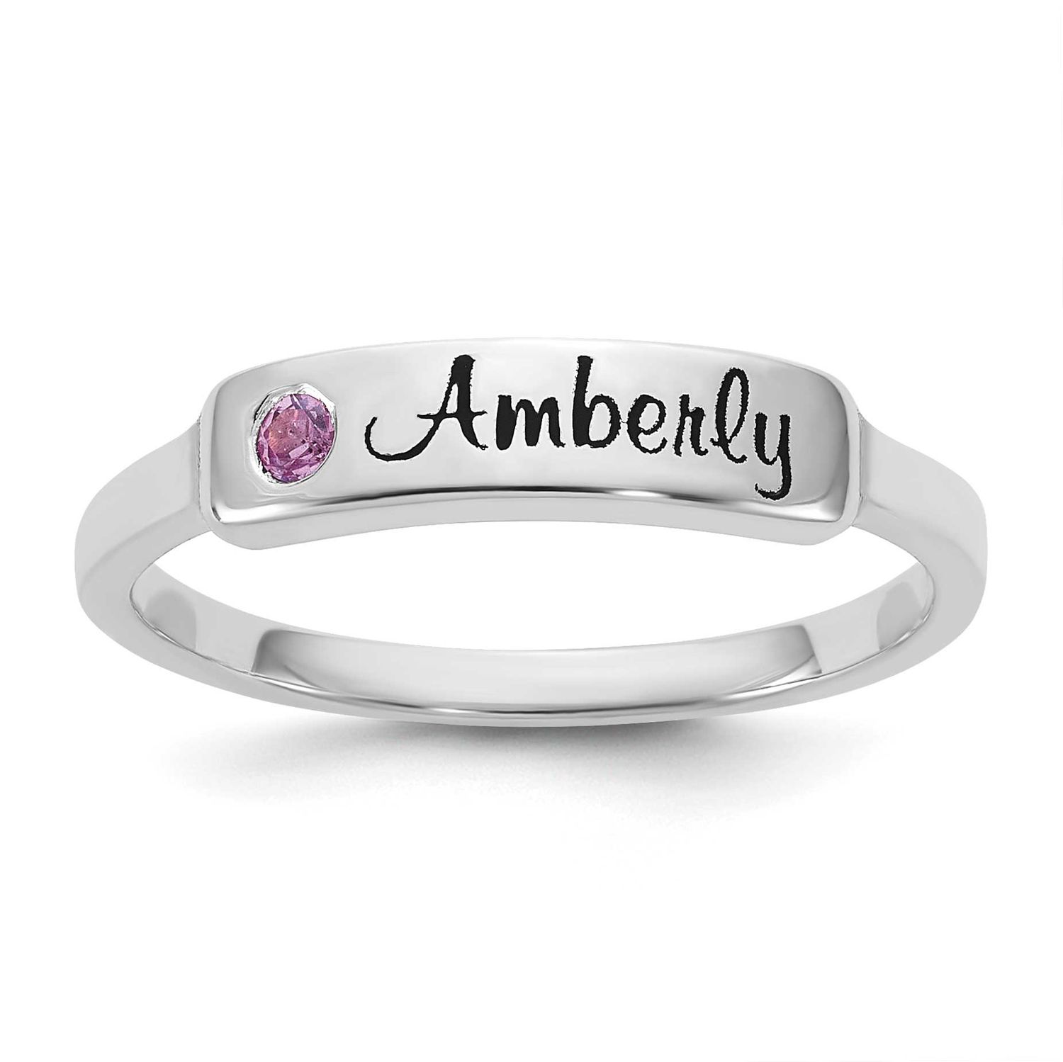 Name and Genuine Stone Ring 14k White Gold XNR130W