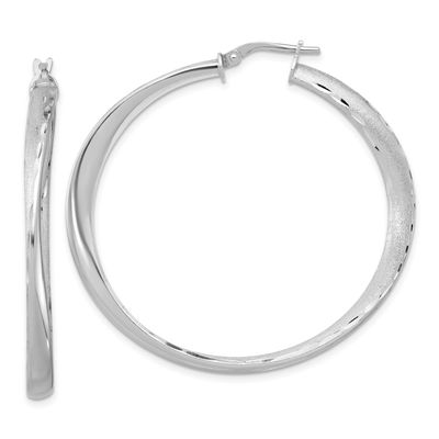 Polished Hoop Earrings Sterling Silver Rhodium-plated QLE1491 196904347119