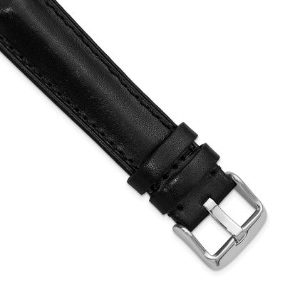 Debeer 18mm Black Oil-Tanned Leather Stitched with Silver-Tone Buckle 8 Inch Watch Band BA565-18