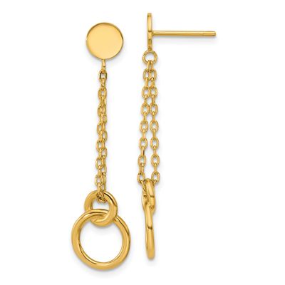 2-Strand Double Circle Post Dangle Earrings 14k Gold Polished LE2932 196904315828