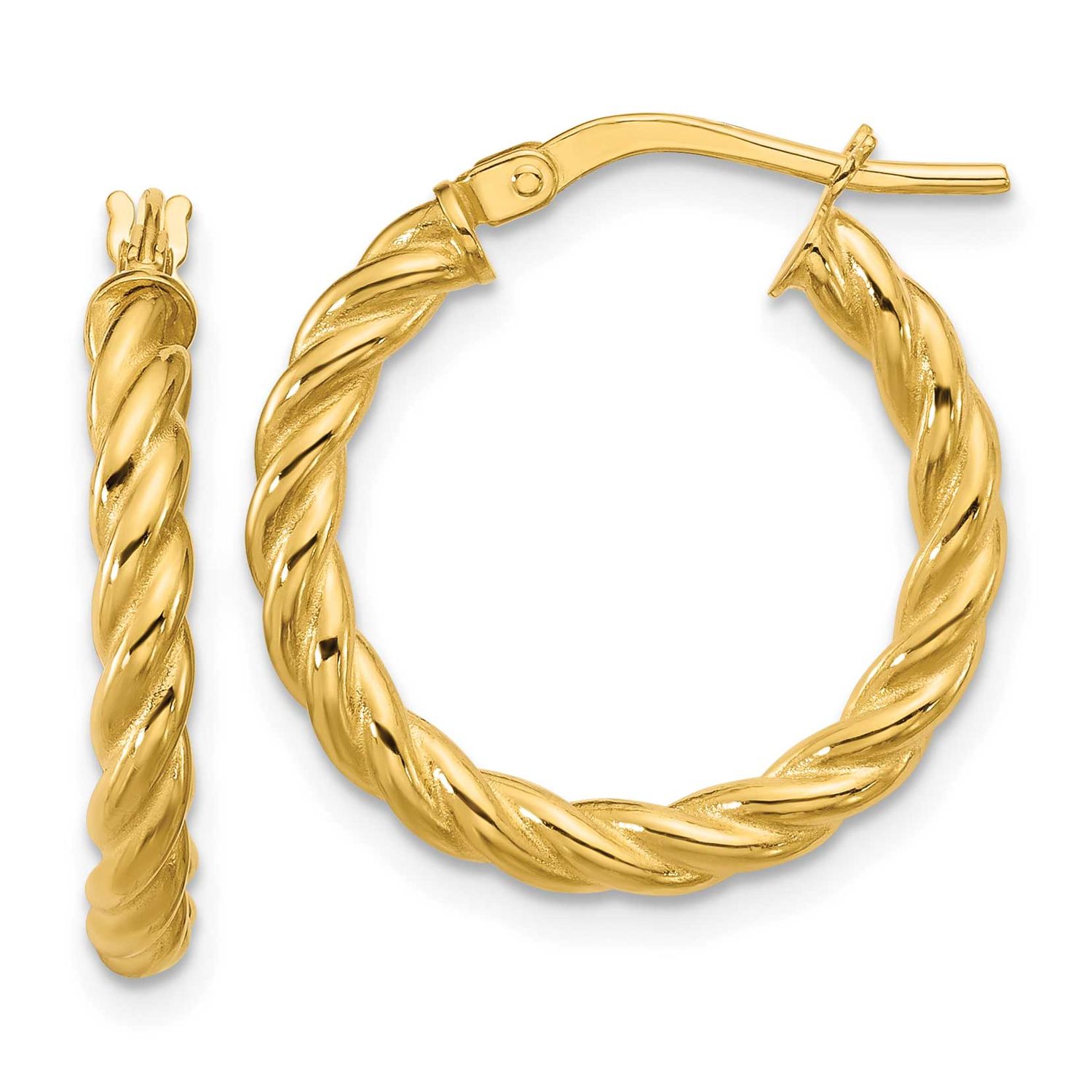 Twisted Round Hoop Earrings 14k Gold Polished LE2803 196904316658