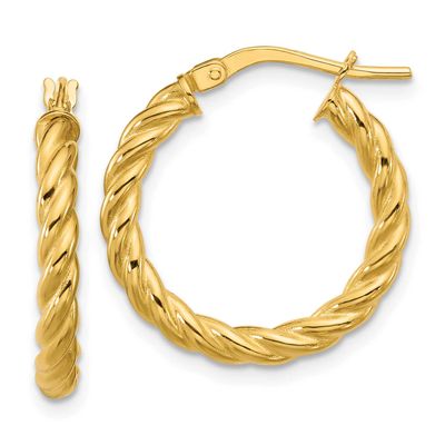 Twisted Round Hoop Earrings 14k Gold Polished LE2803 196904316658