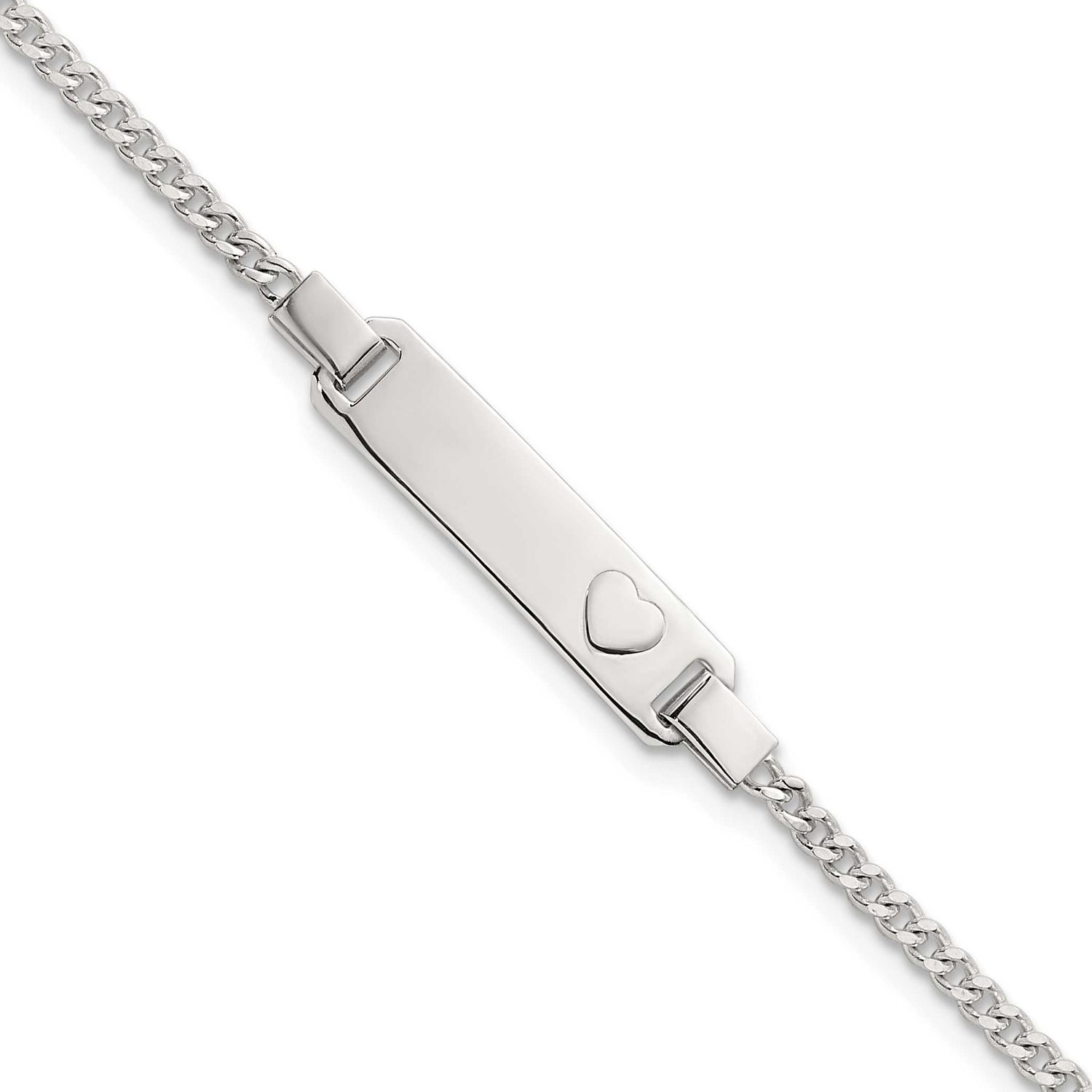 Heart Curb Link with .5 Inch Extender Children&#39;s ID Bracelet Sterling Silver Polished QG7252-5.5