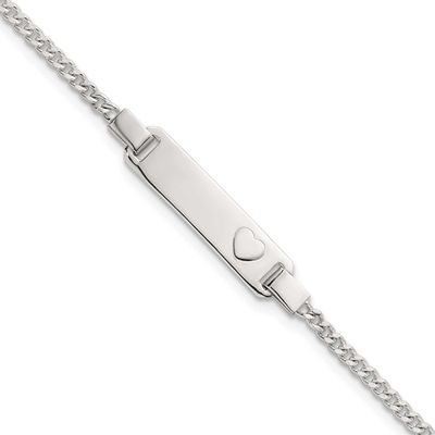 Heart Curb Link with .5 Inch Extender Children&#39;s ID Bracelet Sterling Silver Polished QG7252-5.5