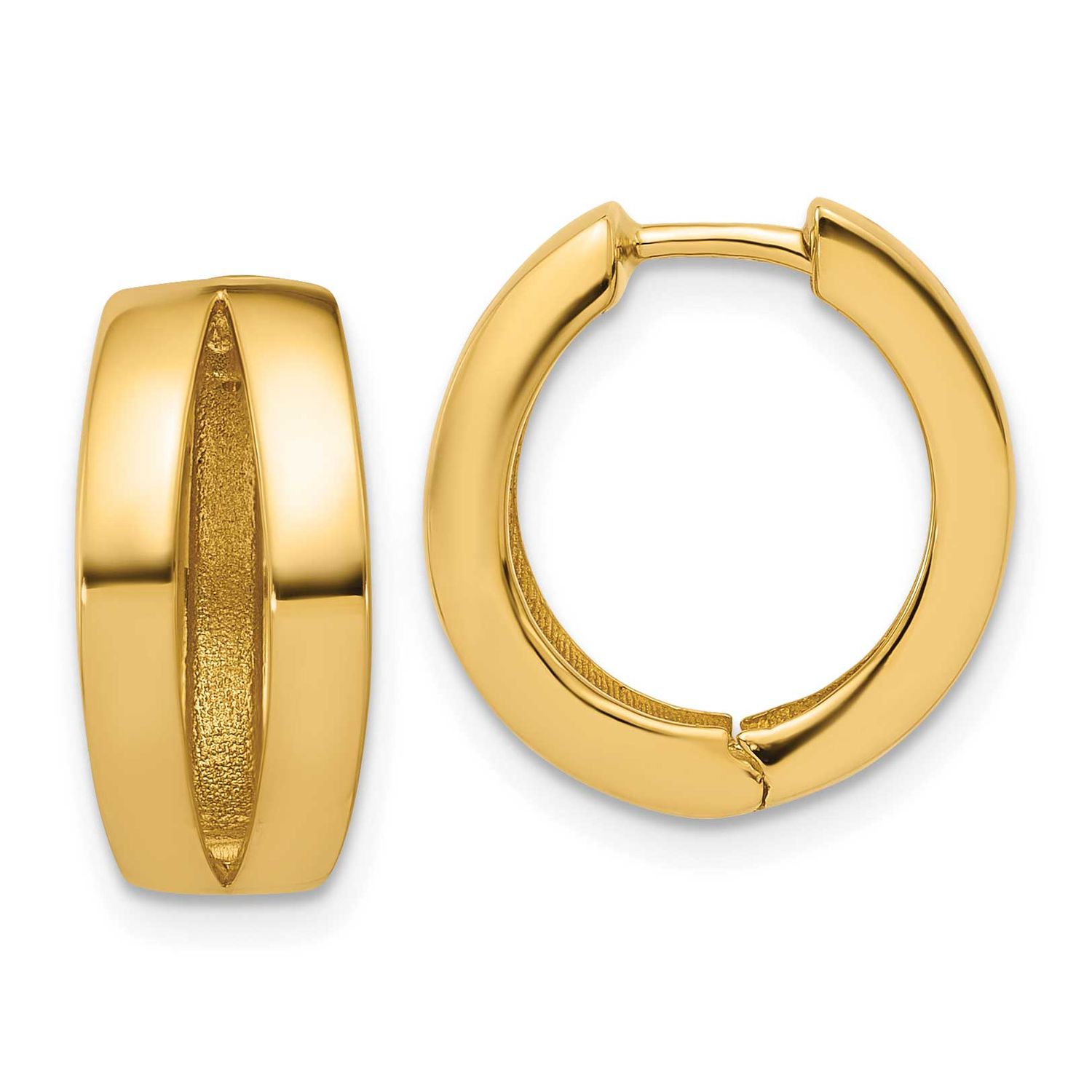 Fancy Tapered Hinged Round Hoop Earrings 14k Gold Polished LE2947