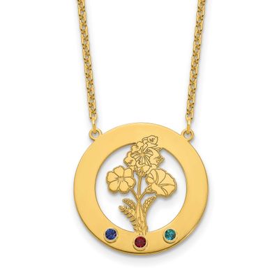 Gold-Plated Circle with 3 Birth Flower and Birthstone Necklace Sterling Silver XNA1487/3GP
