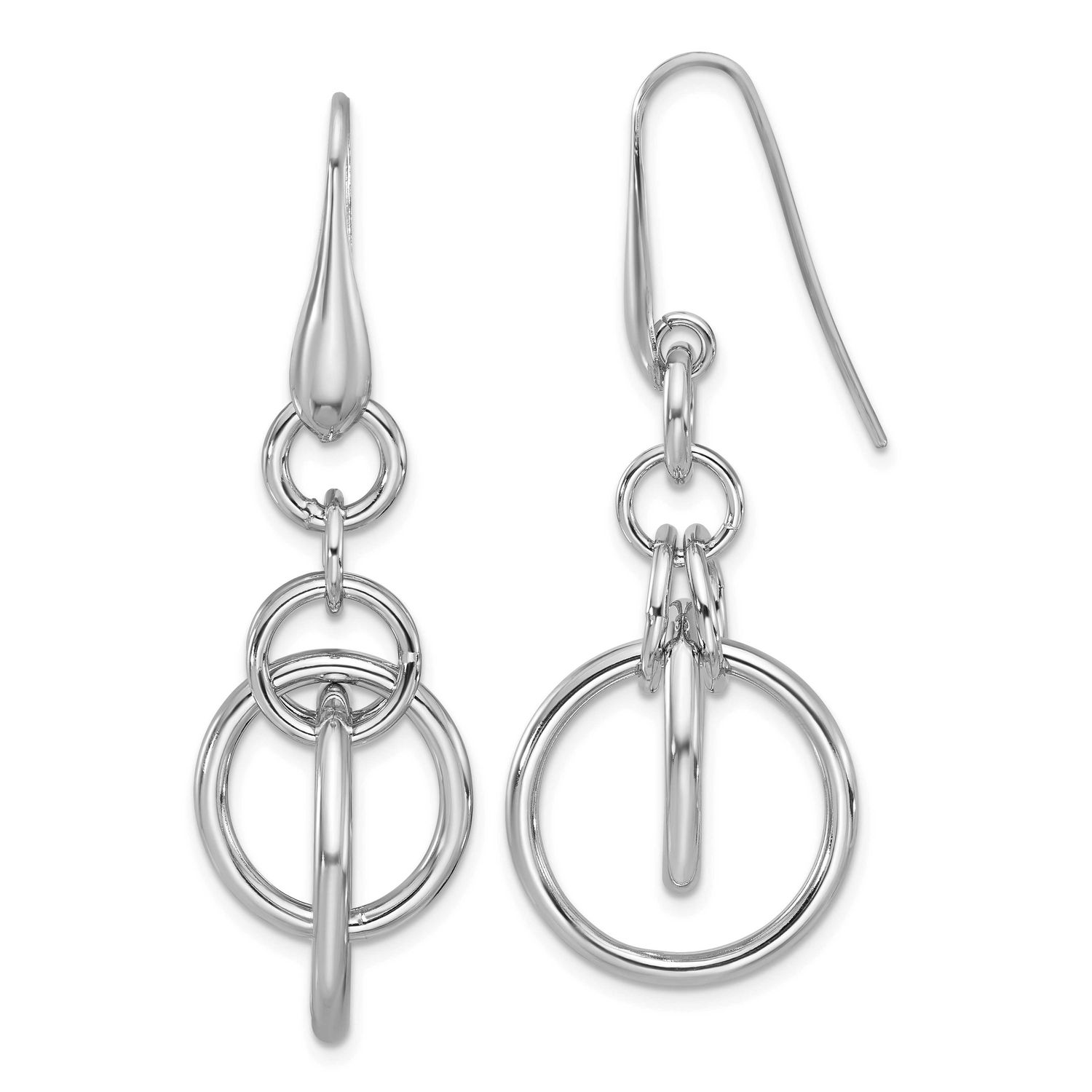 Polished Circle Dangle Earrings Sterling Silver Rhodium-plated QLE1500 196904346754