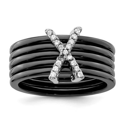 Brilliant Embers 17 Stone Micro Pavc CZ x Ceramic Ring Sterling Silver Rhodium-plated QMP1056-7 191…