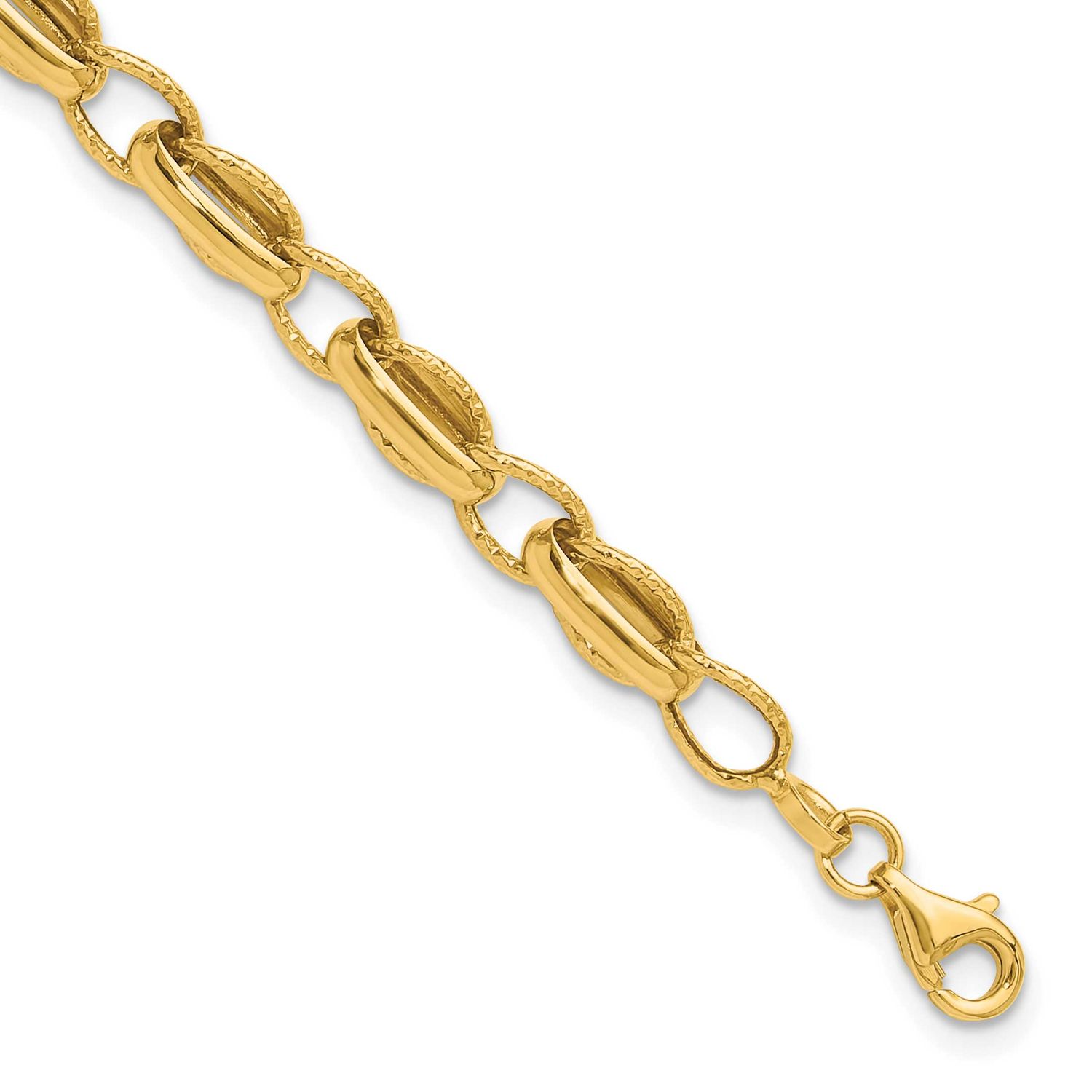 Fancy Link with .5 Inch Extender Bracelet 14k Gold Polished and Textured LF1872-7.5 196904334553