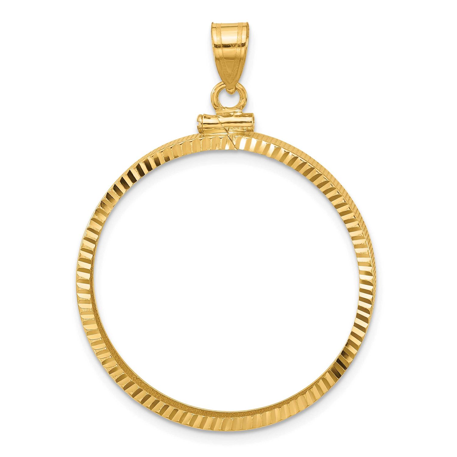 Diamond-Cut 30.0mm x 3.00mm Screw Top Coin Bezel Pendant 10k Gold Polished 10C1885D/30.0