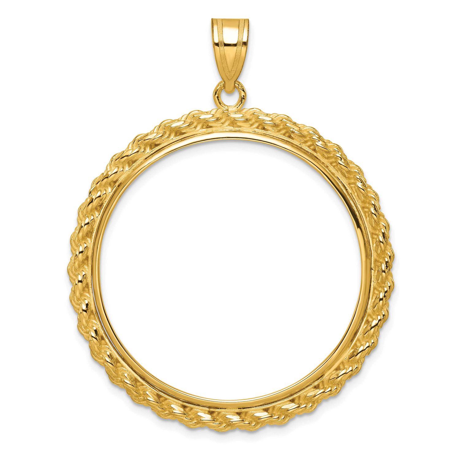 Casted Rope 32.7mm Prong Coin Bezel Pendant 10k Gold Polished 10C8185/32.7