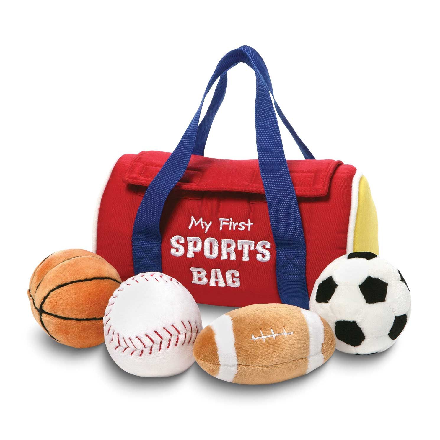 Baby Gund My First Sportsbag Plush Playset with Basketball, Baseball, Football, and Soccer Ball Toy…