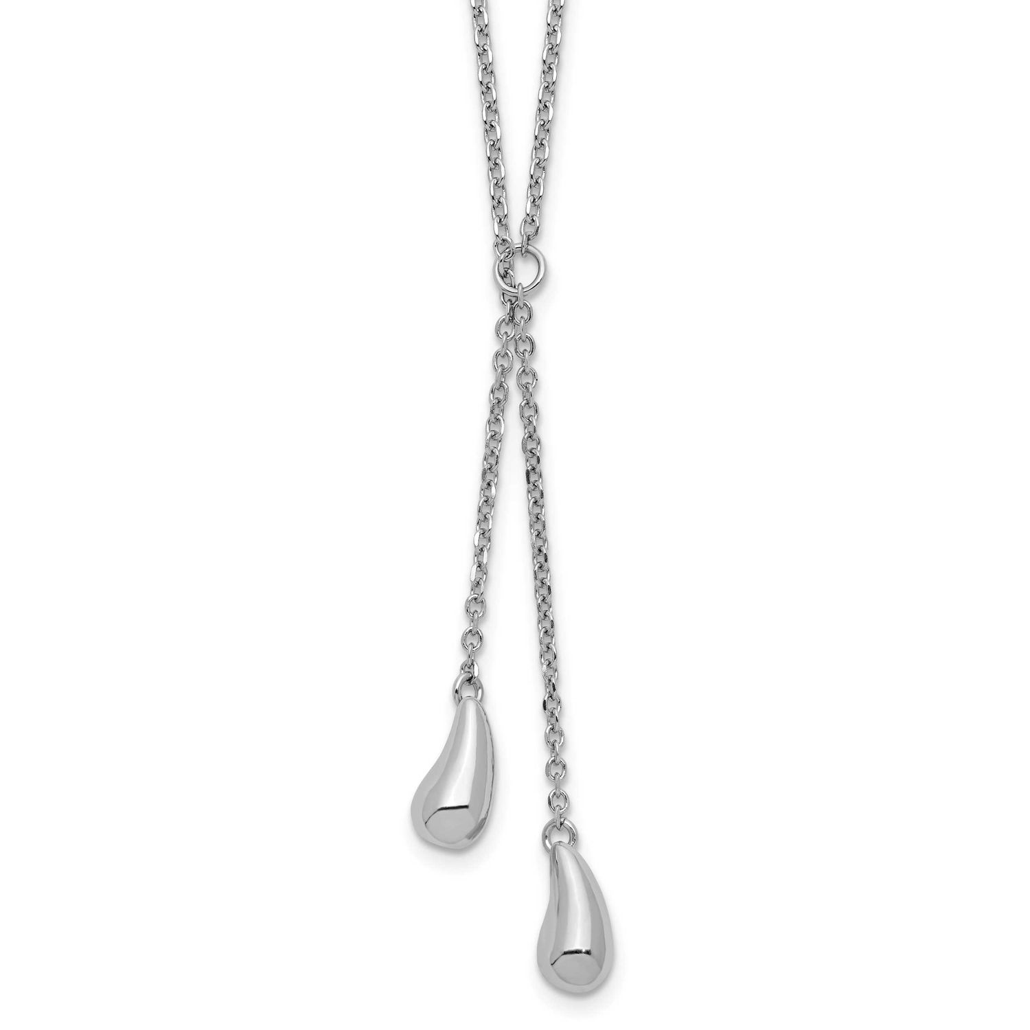 Drop with 1 Inch Extender Necklace Sterling Silver Rhodium-plated Polished QLF1457-18