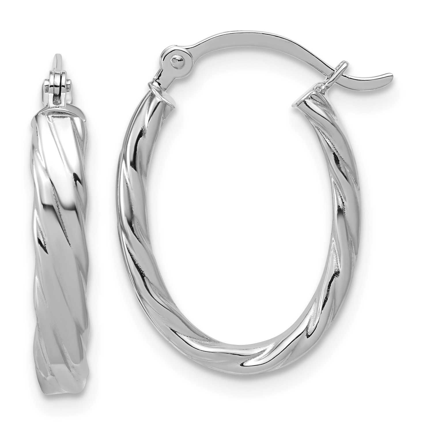 3mm Patterned Oval Hoop Earrings 14k White Gold TF869 886774731797