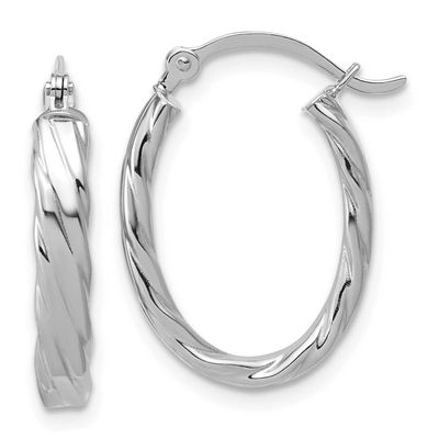 3mm Patterned Oval Hoop Earrings 14k White Gold TF869 886774731797