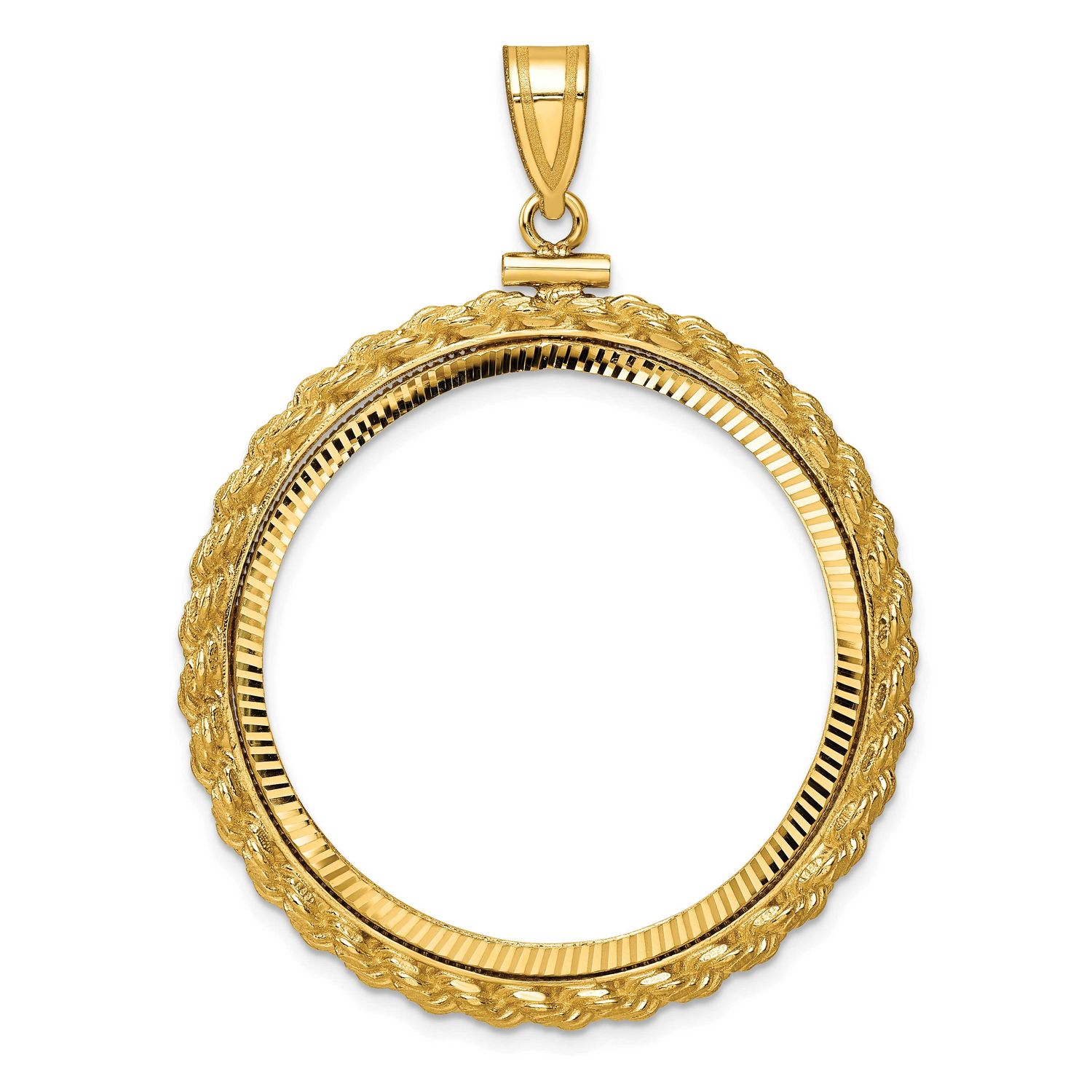 Diamond-Cut Casted Rope 32.7mm x 3.00mm Screw Top Coin Bezel Pendant 10k Gold Polished 10C8195D/32.7