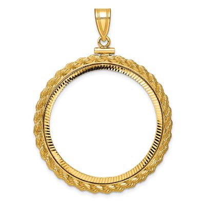 Diamond-Cut Casted Rope 32.7mm x 3.00mm Screw Top Coin Bezel Pendant 10k Gold Polished 10C8195D/32.7