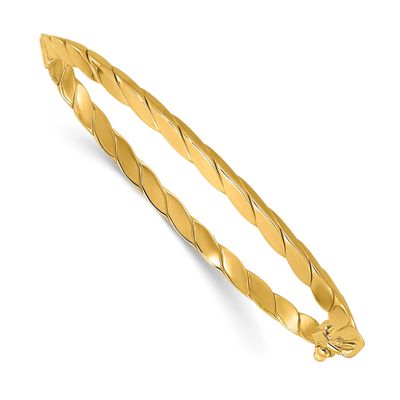 Grooved Fancy Hinged Bangle 14k Gold Polished LF2111