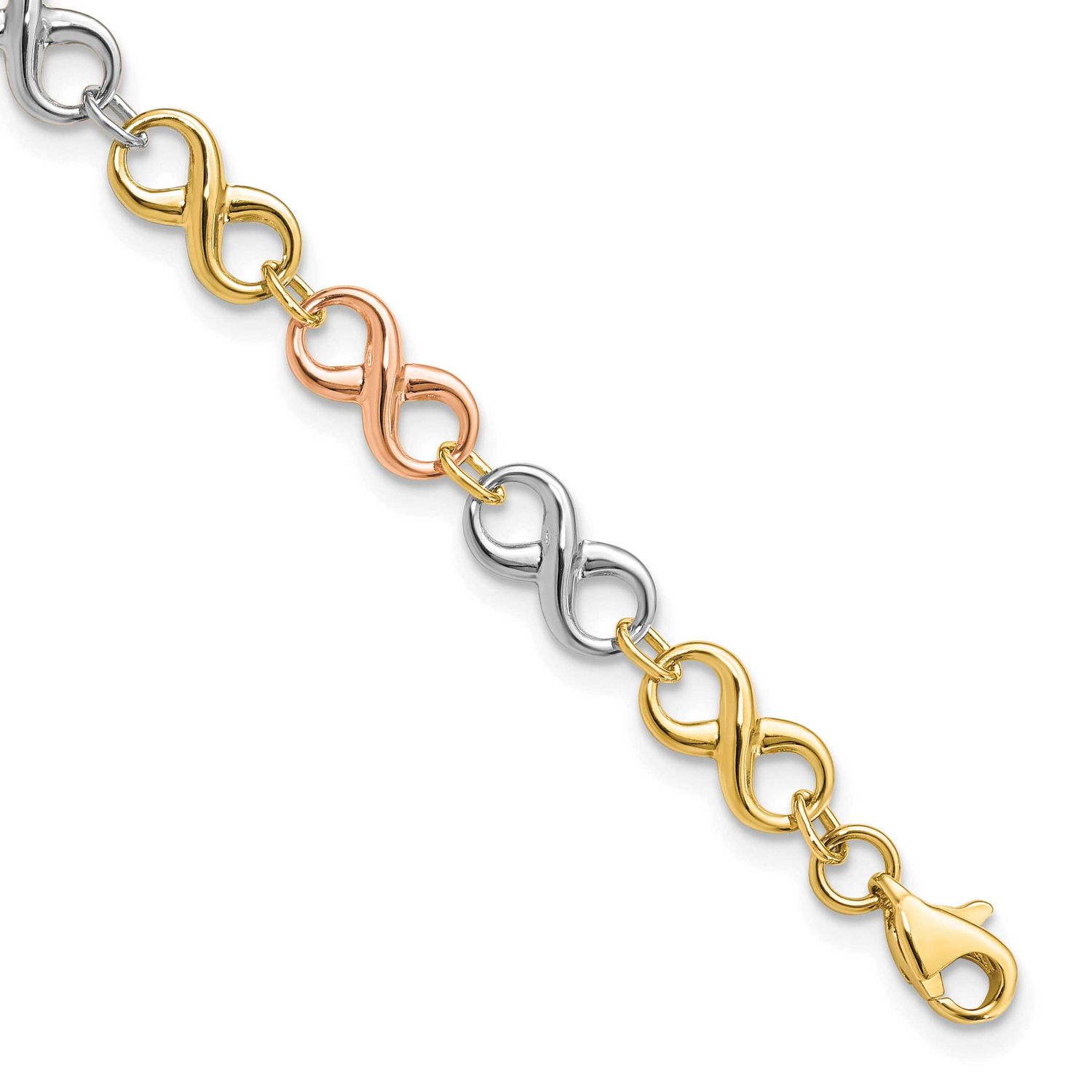 Tri-Color Polished Infinity Bracelet 14k Gold LF532TC-7