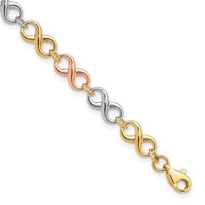 Tri-Color Polished Infinity Bracelet 14k Gold LF532TC-7