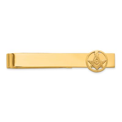 Men&#39;s Polished and Beaded Masonic Circle Medium Tie Bar 14k Gold B57633-TBB