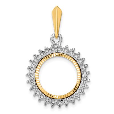 Diamond-Cut Diamond Circle 14.0mm Prong Coin Bezel Pendant Mounting 14k Two-tone Gold Polished CS39…