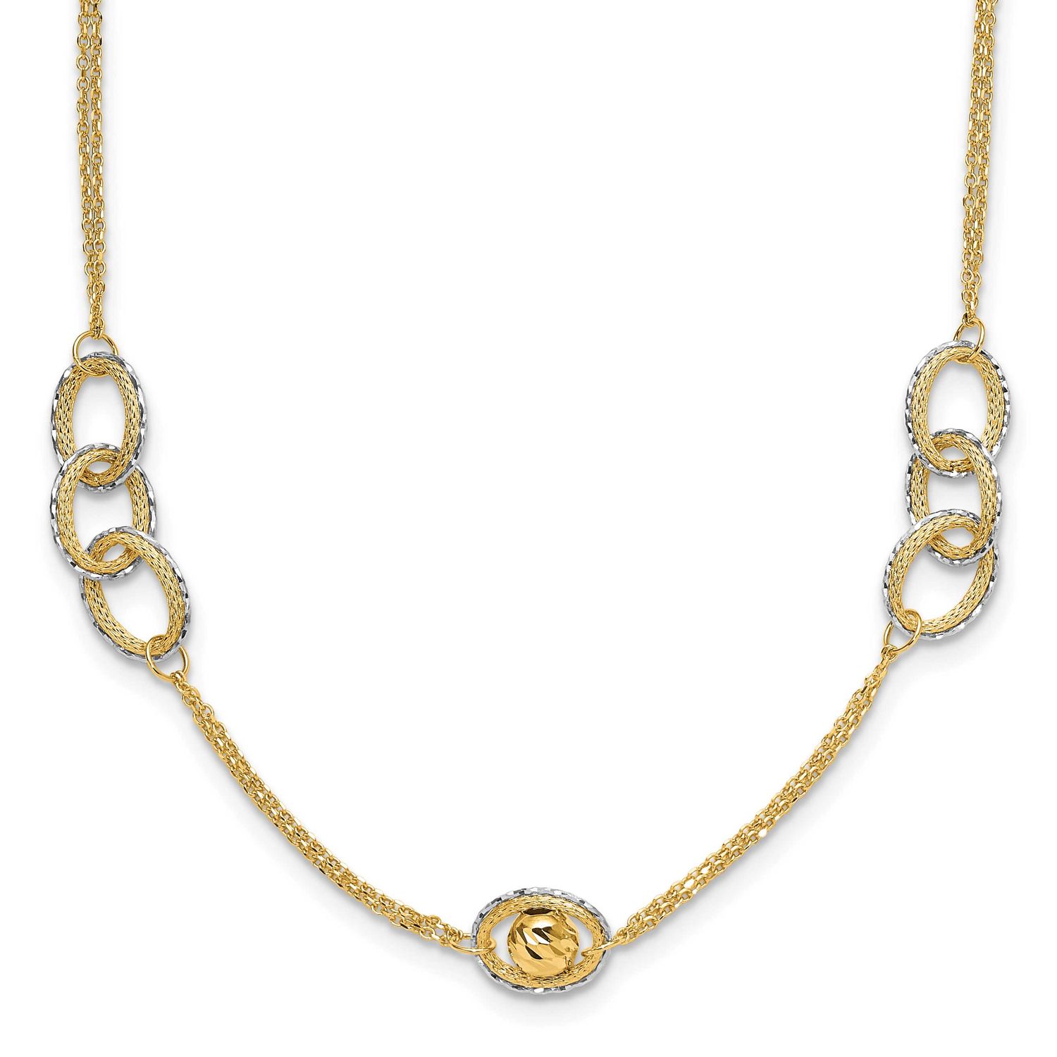 Polish/Textured/Diamond-Cut Fancy with 1 Inch Extender Necklace 14k Two-tone Gold LF1973-20 1969043…