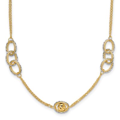 Polish/Textured/Diamond-Cut Fancy with 1 Inch Extender Necklace 14k Two-tone Gold LF1973-20 1969043…