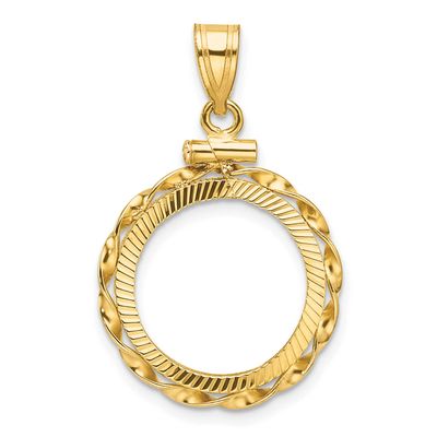Hand Twisted Ribbon and Diamond-Cut 16.0mm x 1.35mm Screw Top Coin Bezel Pendant 14k Gold Polished …