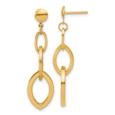 Fancy Post Dangle Earrings 14k Gold Polished and Brushed LE2911 196904315927