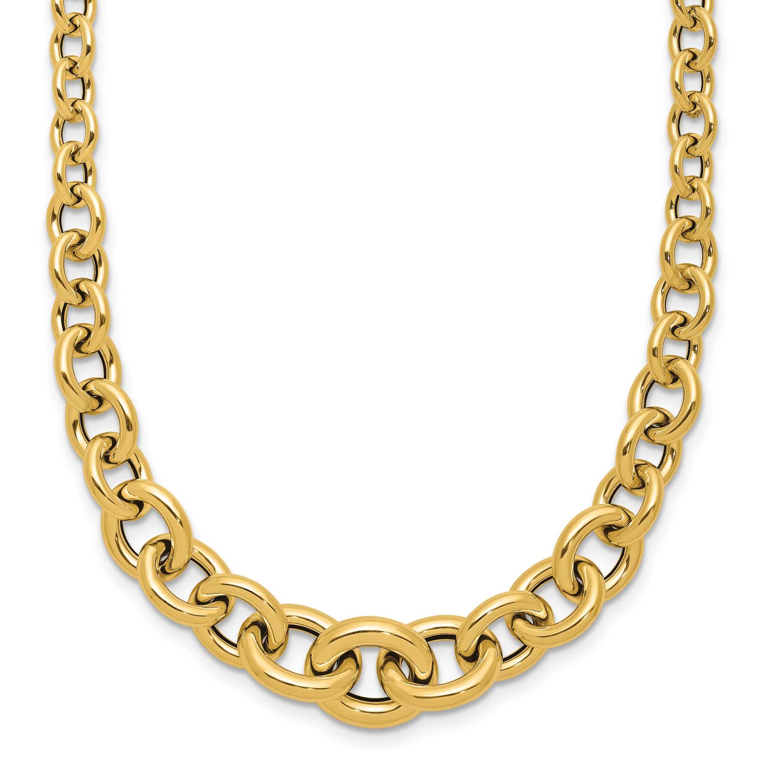 Fancy Graduated Circle Link Necklace 14k Gold Polished LF2106-16 196904278994