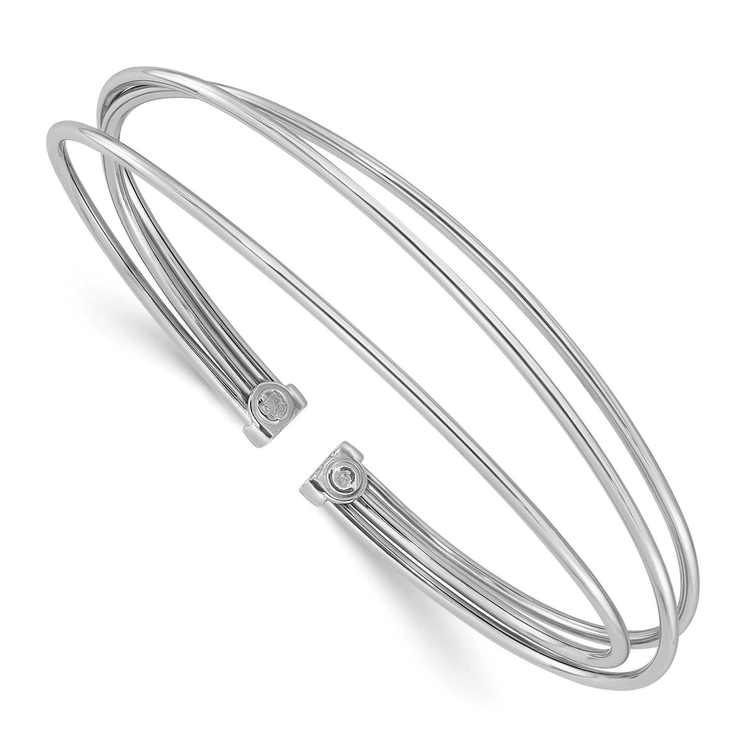 Polished Flexible Cuff Bangle Sterling Silver Rhodium-plated QLF1412 196904322260
