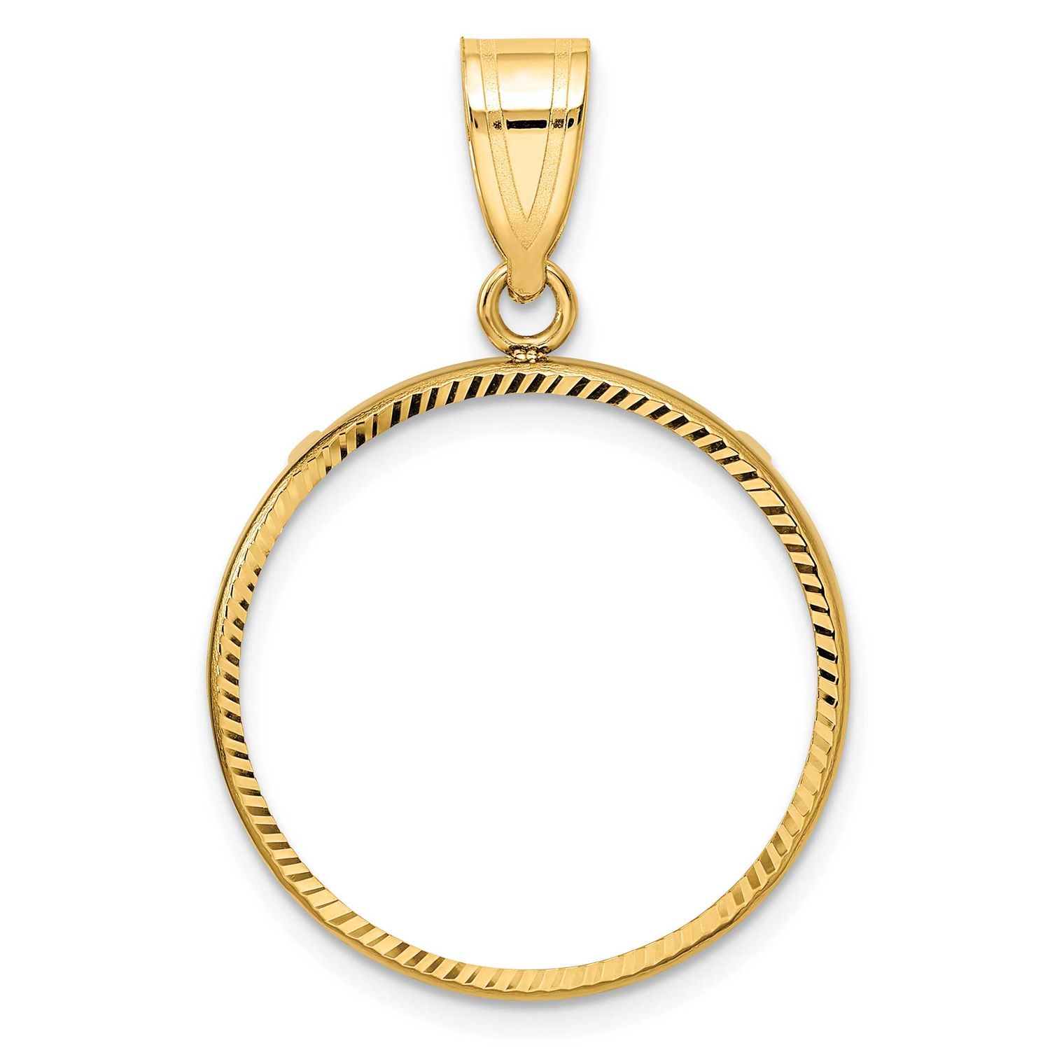 Diamond-Cut 21.6mm Prong Coin Bezel Pendant 10k Gold Polished 10C1801D/21.6