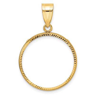 Diamond-Cut 21.6mm Prong Coin Bezel Pendant 10k Gold Polished 10C1801D/21.6
