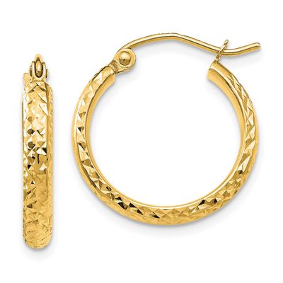 Diamond-Cut 2.8x18mm Hollow Hoop Earrings 10k Gold 10LE642