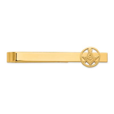 Men&#39;s Polished and Beaded Masonic Circle Small Tie Bar 14k Gold B57633-TBA