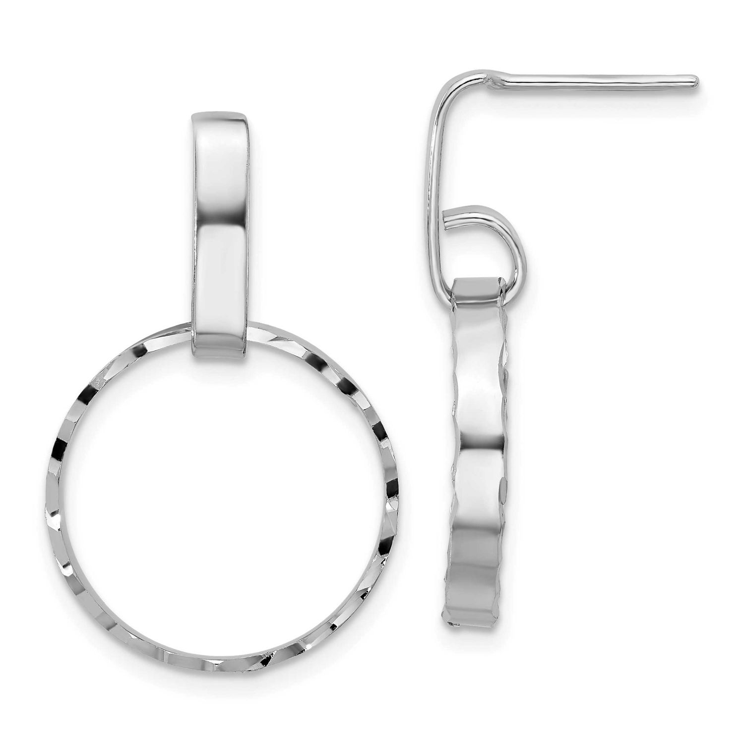 Diamond-Cut Circles Post Dangle Earrings Sterling Silver Rhodium-plated QLE1508 196904348444
